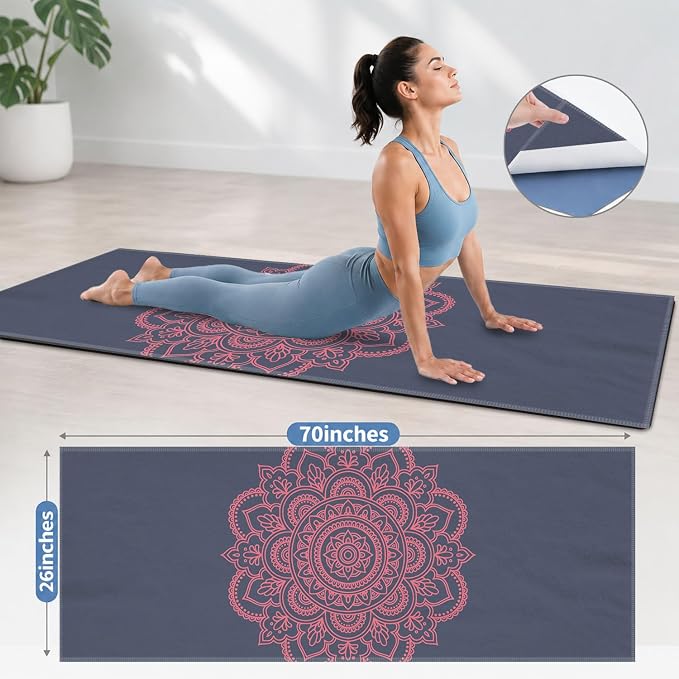 Yoga Mat Towel, Hot Yoga Non Slip with 4 Corner Pockets, 70 x 26 in | Soft Absorbent Microfiber With Four Corner Pockets, Fits Over Yoga Mats For Hot Yoga, Pilates, Gym, And Travel