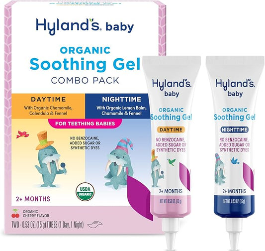 Hyland’s Oral Soothing Gel Combo Pack - .53 oz, 2-Count, Organic Cherry Flavor - Soothing Daytime and Nighttime Support for Teething & Oral Discomfort