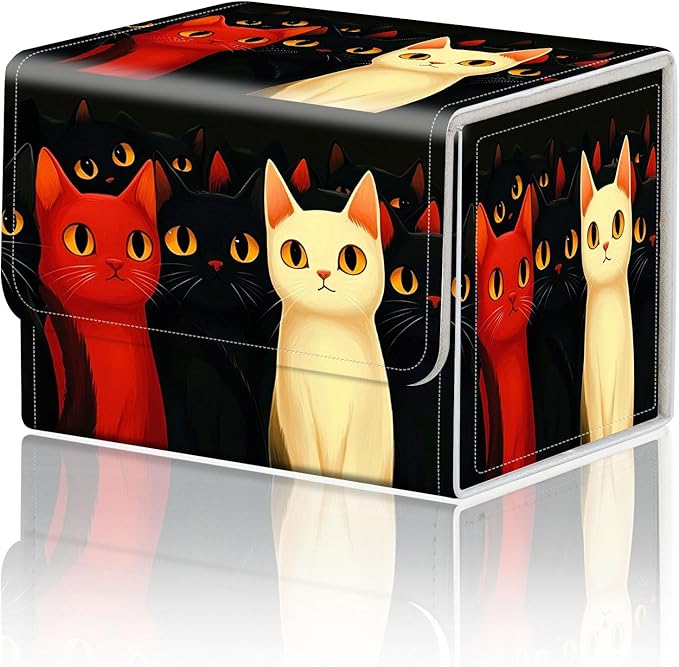 DEGDFSGR for TCG MTG Card Game Storage Box Organizer Trading Card Case Commander Deck Box Magnetic Closure Creative Pattern Up to 200 Cards, Red Cat Black Cat