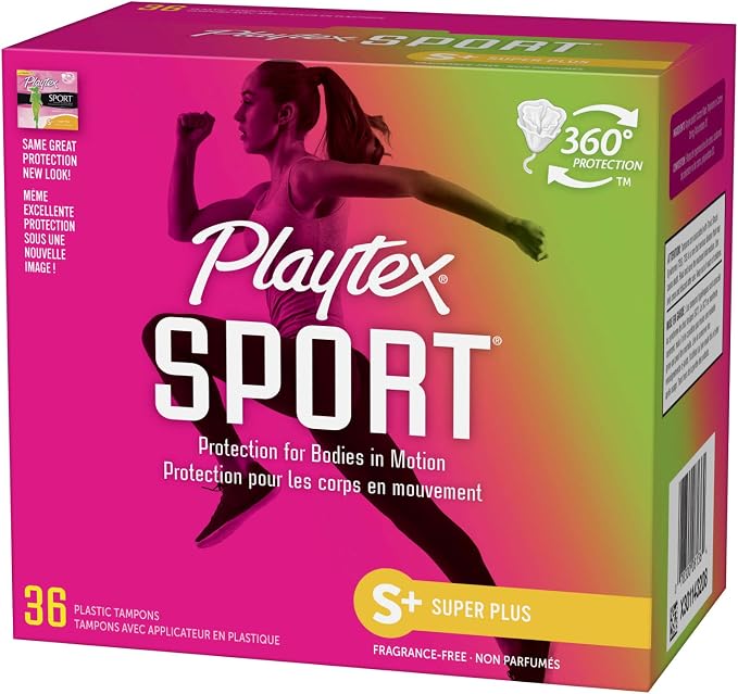 Playtex Sport Tampons, Super Plus Absorbency, Fragrance-Free | 360 Leak Defense | 36 Count, Pack of 12