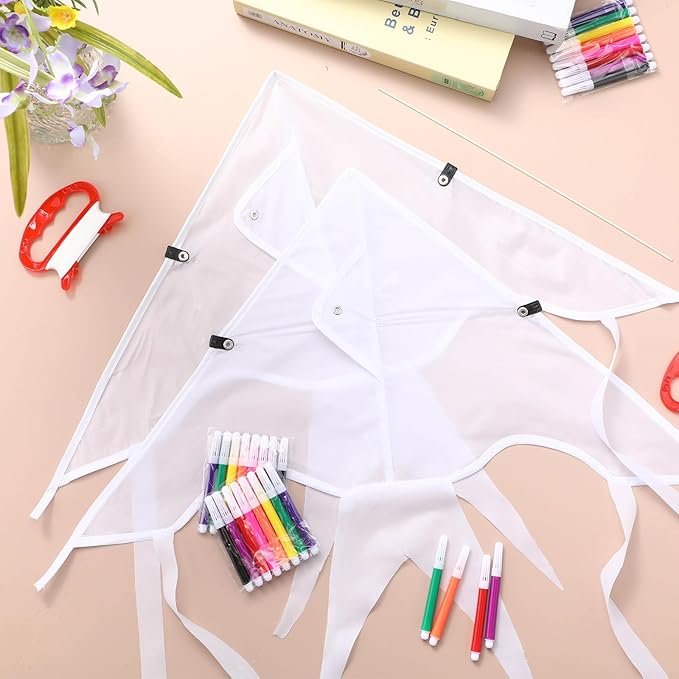 Syhood 64 Pcs DIY Kites for Toddler Kids Making Kit 20 Inch Summer Decorating Coloring Kites with String Making Craft Kits for Outdoor Game and Activities