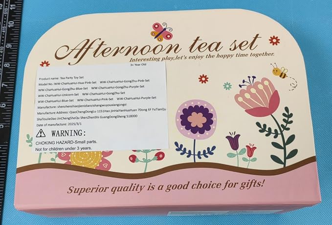 Tea Party Set for Little Girls: 63Pcs Pretend Play Toys, Unicorn Princess Dress Up Tea Time, Tin Tea Sets for Toddlers with Dessert, Carrying Case, Kids Kitchen Playset, Birthday Gift for Toddler Girl