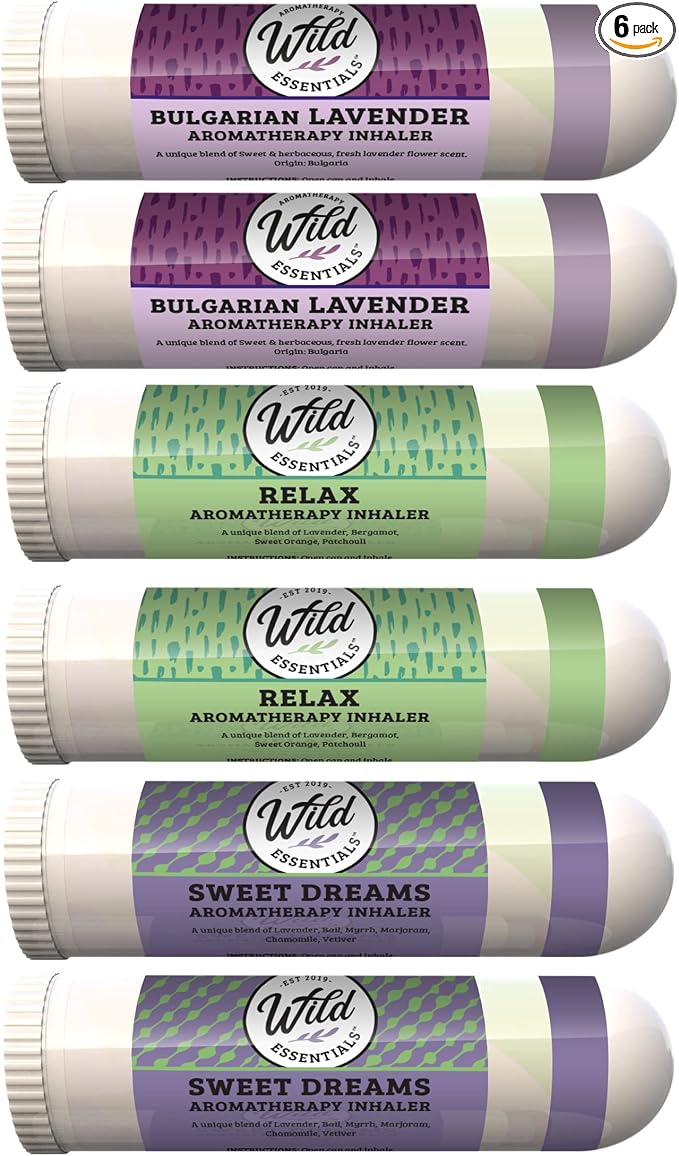 Wild Essentials Sleepy time 6 Pack Aromatherapy Nasal Inhaler Multipack Made with 100% Natural, Therapeutic Grade Essential Oils to Help You Sleep and Relax