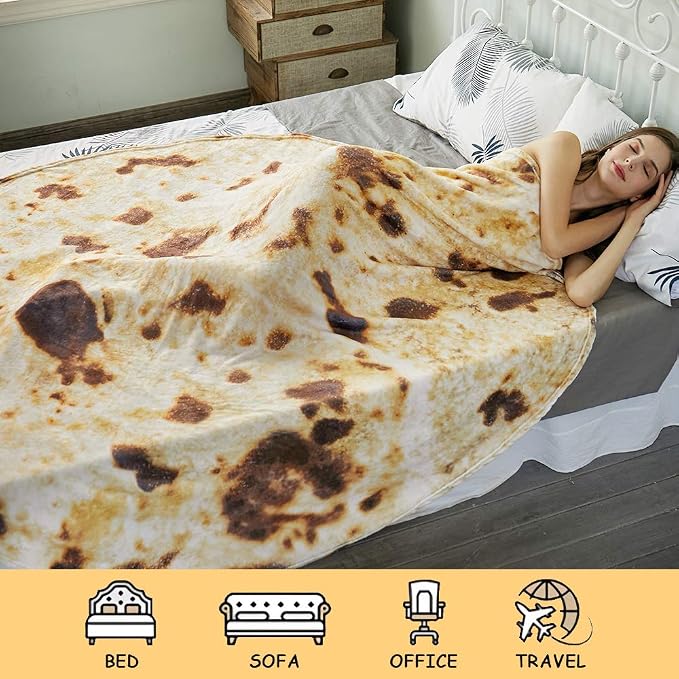 SeaRoomy 80 in Burrito Tortilla Blanket, Funny Oversized Blanket, Brown | Novelty White Elephant Christmas Birthday Gifts, Gag Gifts for Adult Women Men, Soft & Warm Fluffy Flannel, Double Sided