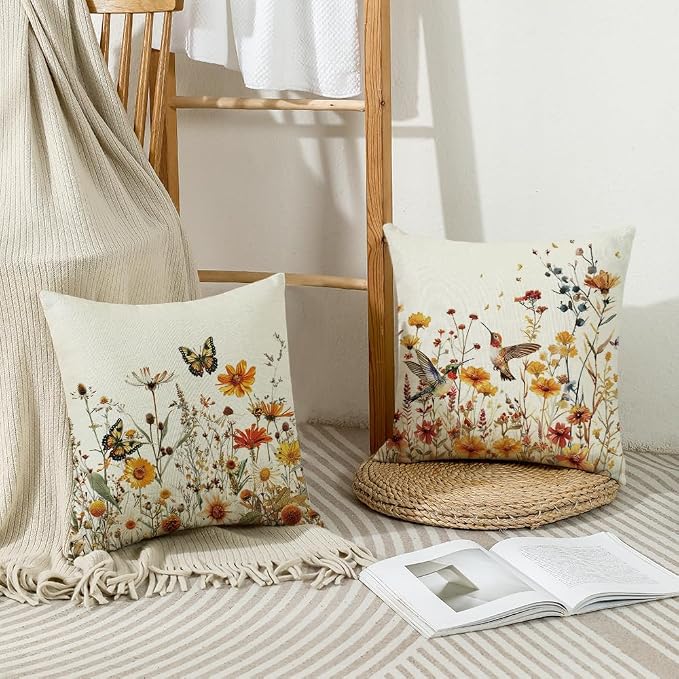 wyooxoo Spring Pillow Covers 20x20 Set of 4 Farmhouse Summer Throw Pillow Covers Floral Decorative Cushion Cases for Sofa Couch Outdoor Bedroom