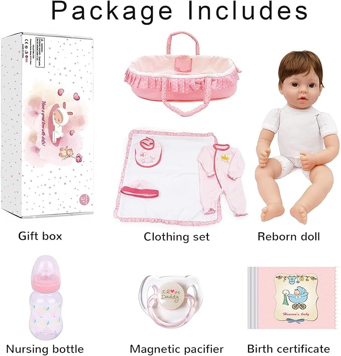 CHAREX Reborn Baby Dolls - 18 inch Realistic Baby Doll Pink Cradle Baby Girl Handmade Lifelike Weighted Realistic Silicone Baby Doll Soft Gift with Accessories for Kids Age 3+