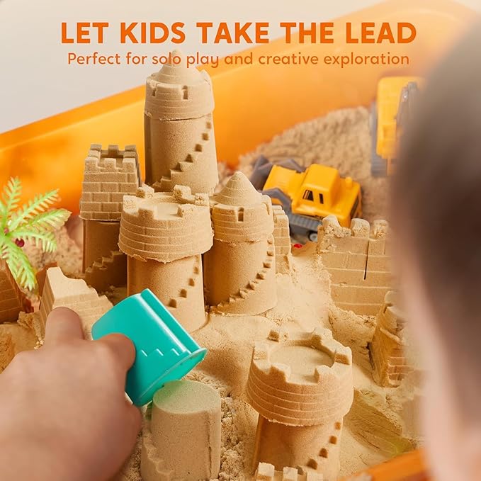 JOVA Klever Kits Construction Sensory Bin for Toddlers with Glow in The Dark Stones, Sandbox with Lid Castle Building kit, Preschool Learning Activities Gifts for Boys Girls Age 3+