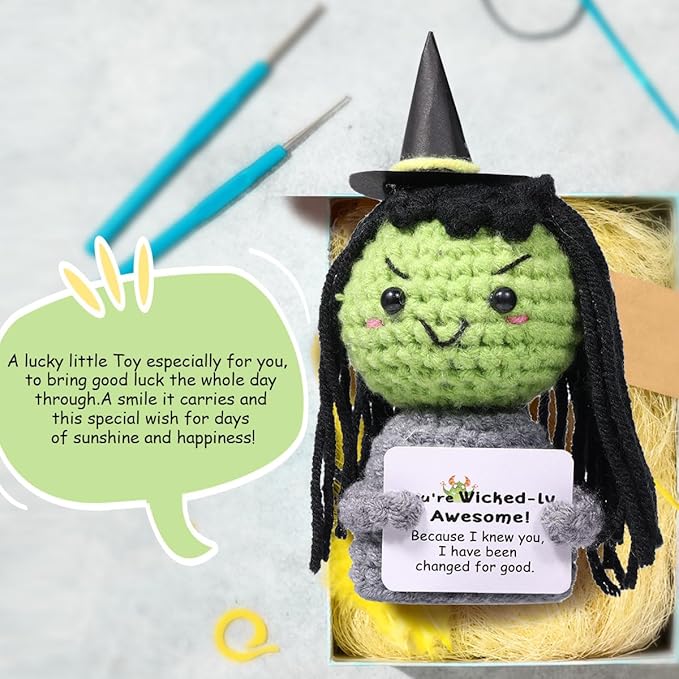 AICase Wicked Merch Wicked Dolls Elphaba Glinda Gifts Wicked Witch of The West Crochet Funny Positive Wicked Gifts Emotional Support Nuggets Gifts Handmade Cheer Gifts for Women/MoM Men Birthday