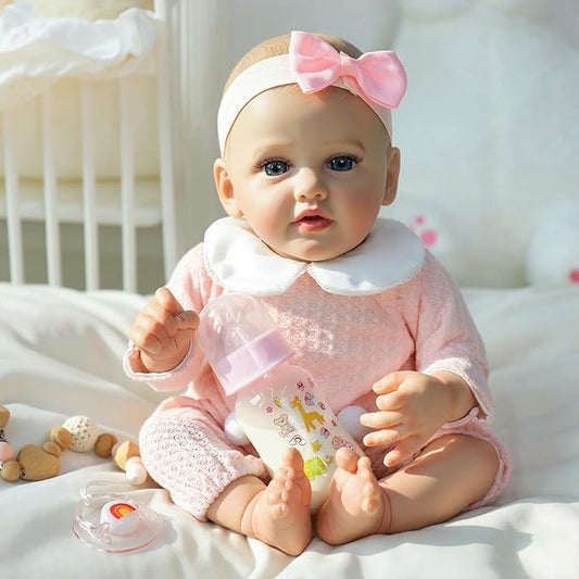 SCOM Reborn Baby Doll Pink Bettie, 18-Inch Lifelike Newborn Girl w/Birth Certificate, Magnetic Pacifier & Bottle, Soft-Touch Vinyl, Pink Outfit – Gift & Collector Doll, Ages 3+