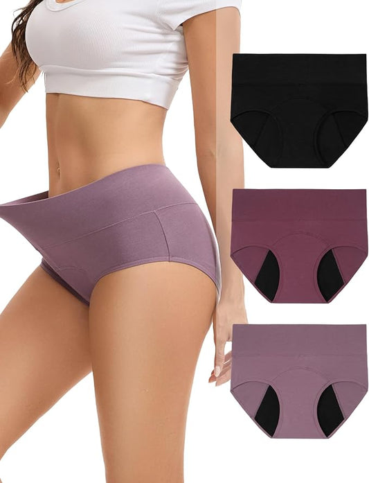 INNERSY Period Underwear for Women Leakproof High Waisted Menstrual Cotton Panties 3 Pack