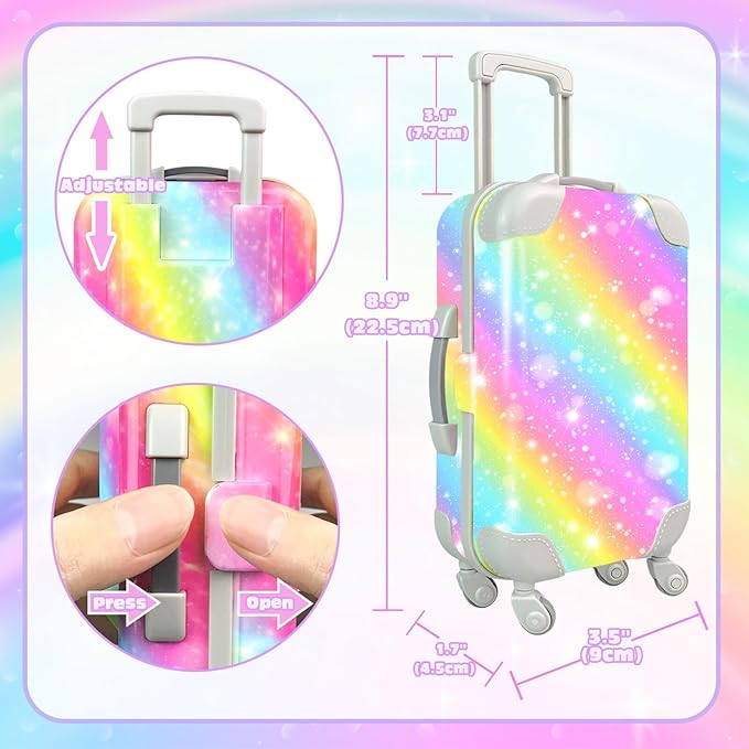 19PCS 18 Inch Doll Clothes and Accessories, Doll Travel Case Luggage Play Set with Dolls Bag, Clothes, Pillow, Sunglasses, Camera, Doll Stuff for 18 Inch Dolls Birthday for Girls Age 3+