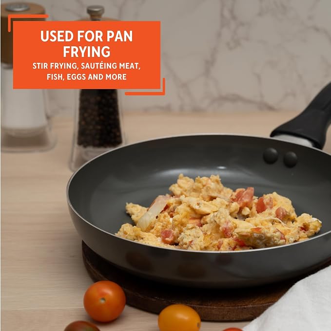 IMUSA 8 Inch Chef Cera Aluminum Ceramic Fry Pan, Gray | Cool-Touch Handle, Sautéing, Stir-Frying, Searing Eggs, Healthy Nonstick Cookware, Compatible with Electric Coil