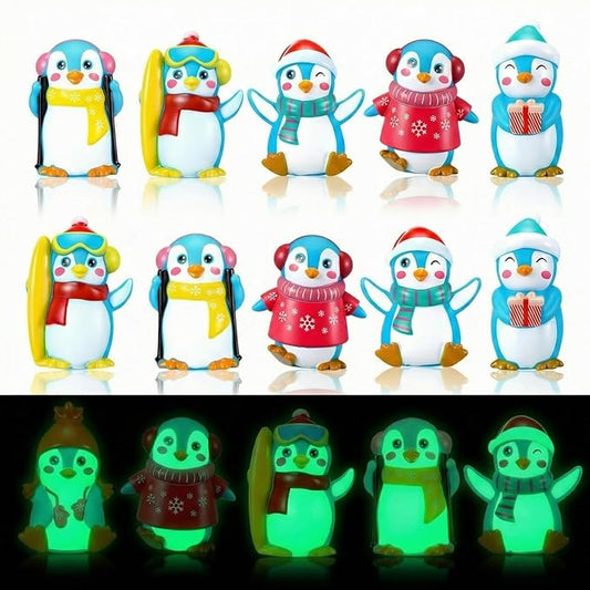 Realspring 36 Pcs Rubber Penguin Valentines for Class Bulk Glow in The Dark Winter Penguin Bath Toy Floating Rubber Animals Cute Cake Topper Gifts for Kids Classroom, Home Car Dashboard Decor (Blue)