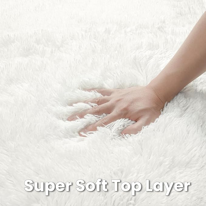 White Round Fluffy Rug 5ft,Soft Bedroom Circle Rugs Mats for Kids Girls Nursery Room,Washable Plush Shaggy Indoor Non Slip Rug for Bedside Living Room Bedroom Circular Carpet,Home Decor Aesthetic