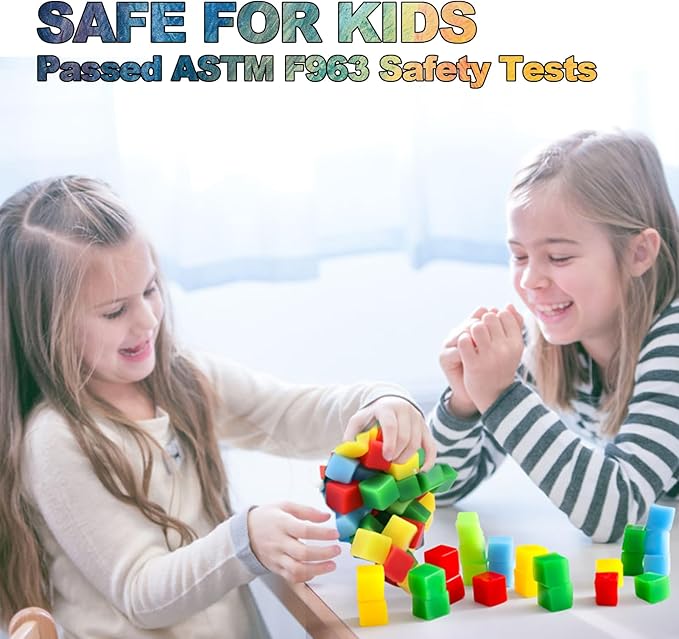 144PCS Sticky Stacking Cubes for Kids - Mini Squishy Cubes Sensory Toys for Toddler, Non Toxic Preschool Jelly Blocks for Building, Stretch, Squishy, Travel Essentials Toys for 3 4 5 6 Years Old