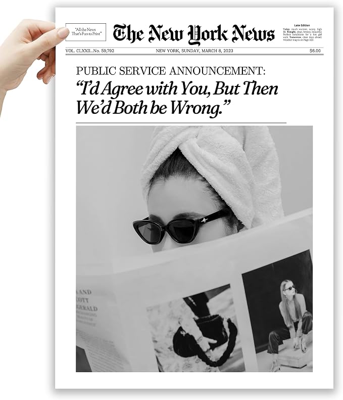 EcoHest 12x16 in Cool Girl Newspaper Canvas Art | Unframed Canvas Print, Girly Fashion Magazine Decor for Bedroom, Apartment, Dorm Room, College Room, 1Pack