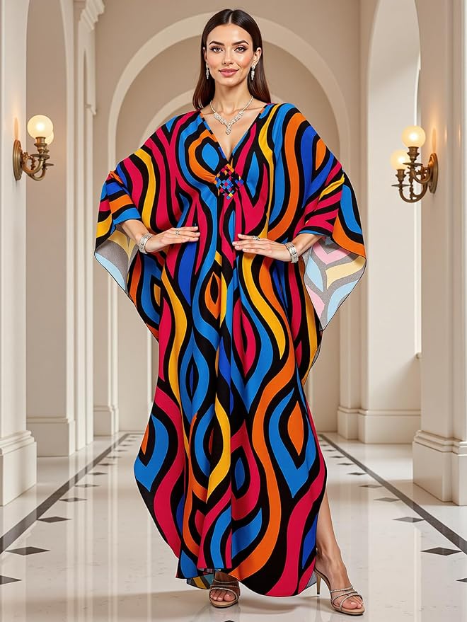 Mumu Dresses for Women Plus Size, Bohemian Kaftan Beach Cover Up Long Maxi Nightgown Soft Loungewear