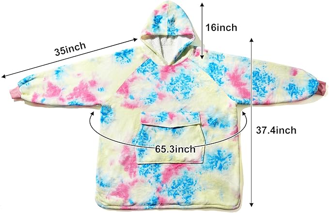 Krifey Wearable Blanket Hoodie, Oversized Sherpa Fleece Sweatshirt with Giant Pocket, Birthday Gifts for Women, Mom, Sister, Pink Tie Dye