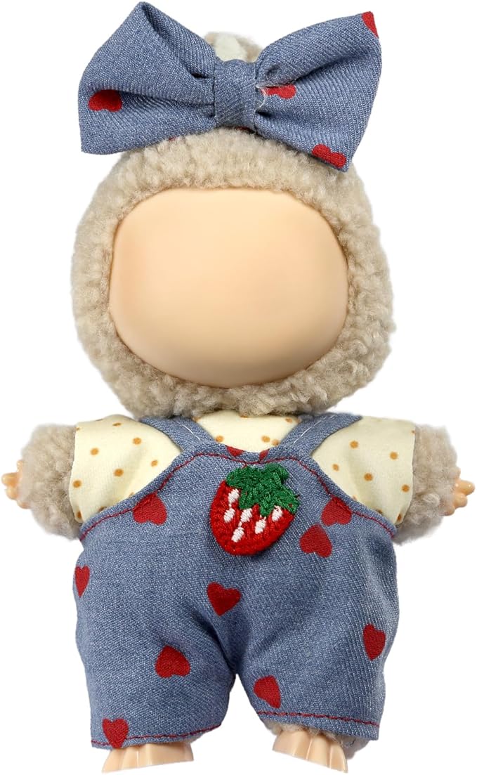 Clothes for LABUBU 17cm Doll (NO Doll),Outfit for LABUBU,Shirt + Overalls + Bow Tie Set for LABUBU Dress Up,Accessories for LABUBU