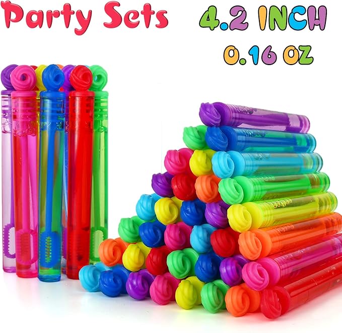 Bubble Wands Halloween Party Favors Pack of 64, Mini Neon Bubble Wands | Odor-Free Non-Toxic Kids’ Bath Toy/Birthday Treats Bubble Maker Toys for Kids | Outdoor Summer Events & Celebration Toy Gift