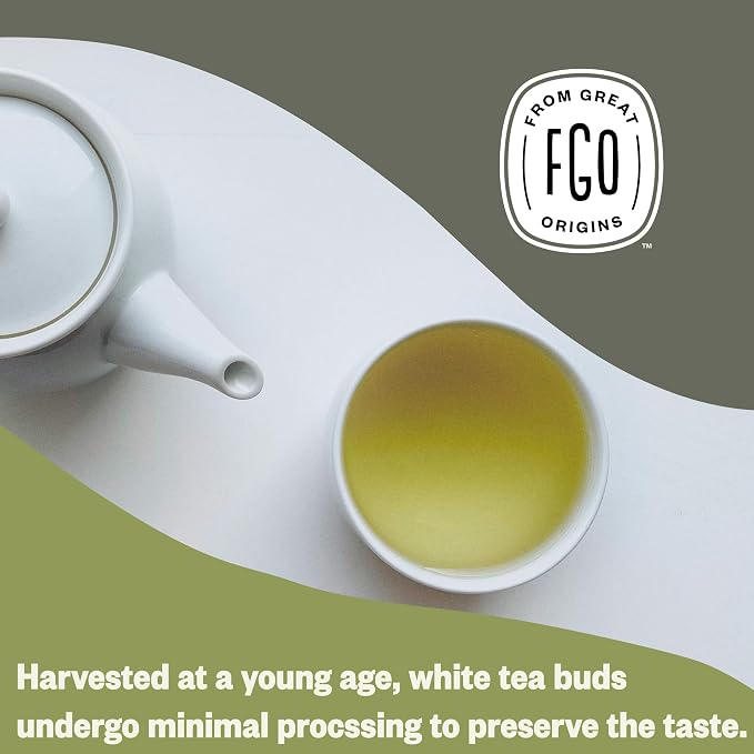 FGO Organic White Tea, 100 Count, Eco-Conscious Tea Bags, Resealable Bag, Packaging May Vary (Pack of 1)