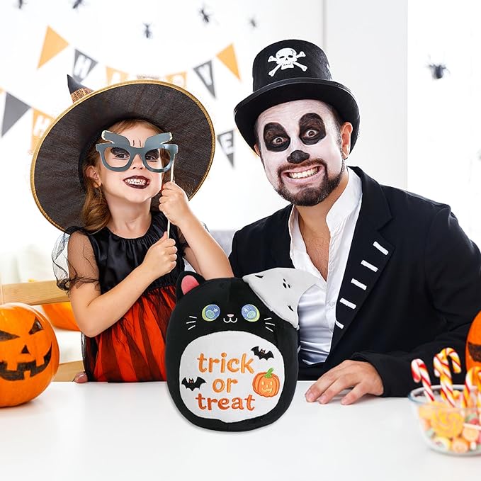 Halloween Black Cat Plush,Bat Ghost Pumpkin Plush,Halloween Black Cat Ghost Stuffed Animal Cute Pumpkin Plushie Birthday Gift for Boys Girls Kids