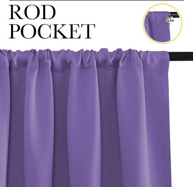 NICETOWN Blackout Curtains for Living Curtains, Lilac Purple, 2 Panels, 29 by 30, Room Darkening Window Curtain Panels, Easy-Care Solid Thermal Insulated Draperies/Drapes for Daughter Room