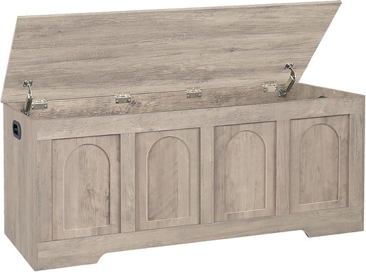 Storage Chest, Wooden Toy Box, Greige 47.2" L | Entryway Shoe Bench, 2 Soft-close Hinges, Finger-safe Flip-Top Lid, Easy Assembly, Farmhouse Large Trunk, Living Room/Bedroom