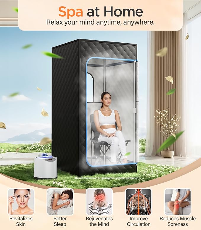 Portable Steam Sauna for Home | 71" Full Body Sauna Tent with 1200W 3L Steamer, 15 Heat Levels, Timer & Remote Control, Foldable Chair | Large Size for Adults, VOC-Free