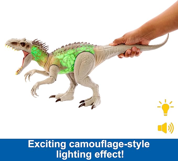 Mattel Jurassic World Indominus Rex Dinosaur Toy with Lights, Sounds & Motion, Camouflage 'n Battle I-Rex, 21 Inches Long with Digital Play