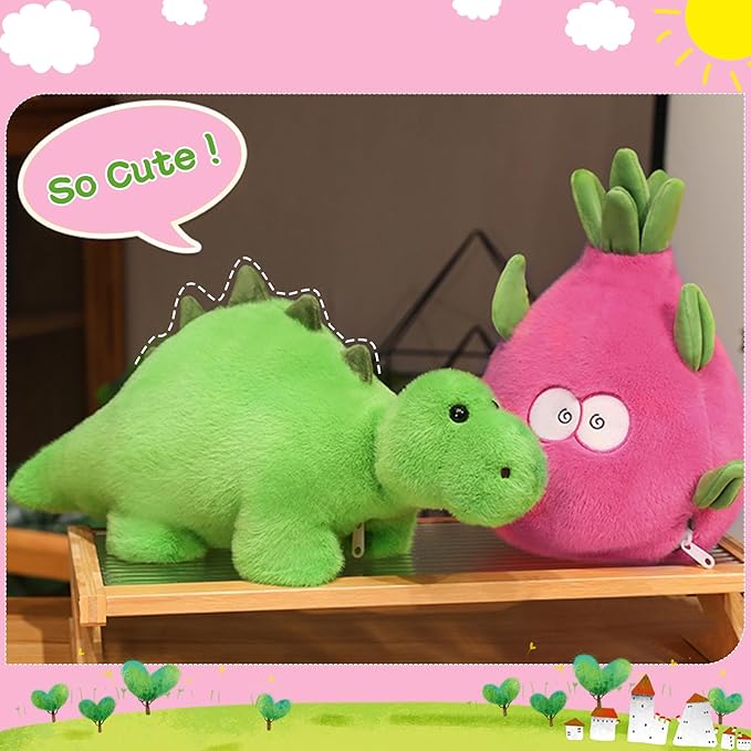MIAODAM Reversible Dragon Fruit Dinosaur Plush Toys, Zip Flip Stuffed Animals, Cute Dinosaur Plushie in A Dragon Fruit, for Baby, Boys & Girls (30cm/11.8in)