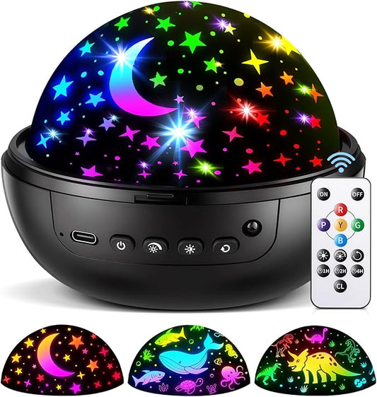 COOLNIGHT Night Light for Kids, 93 Lighting+3 Films Kids Night Light Projector, Remote+Dimmable Star Projector, 360°Slient Glow in The Dark Stars for Ceiling,Gifts for 4 Year Old Boys Christmas Gifts