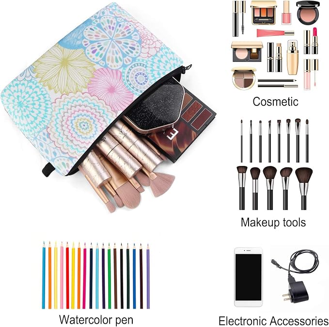MAGEFY Makeup Bag 3 Styles Portable Travel Cosmetic Bag for Women Flower Patterns Small Toiletry Bag Sloth Gifts for Women Makeup Pouch with Black Zipper Pouch (3 packs)