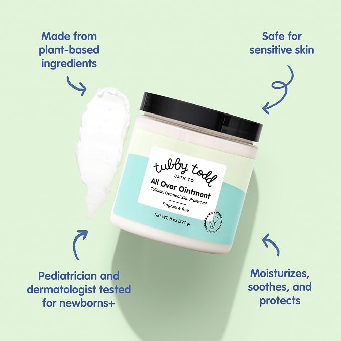 TUBBY TODD All Over Ointment - Baby Eczema Cream, Everyday Multi-Purpose Sensitive, Dry, Irritation Baby Skin Relief Cream, Steroid & Gluten Free, Fragrance Free - 1 Pack, 8 Oz