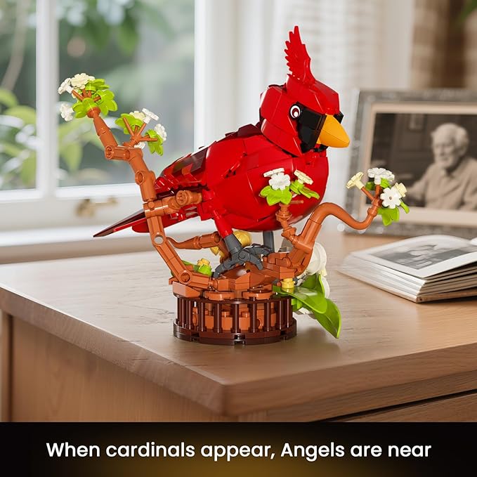 JAKI Northern Cardinal Building Set, Red Birds with Flower Camellia for Adults, Red Cardinal Model for Bird Lovers, Nature Décor Gifts for Display