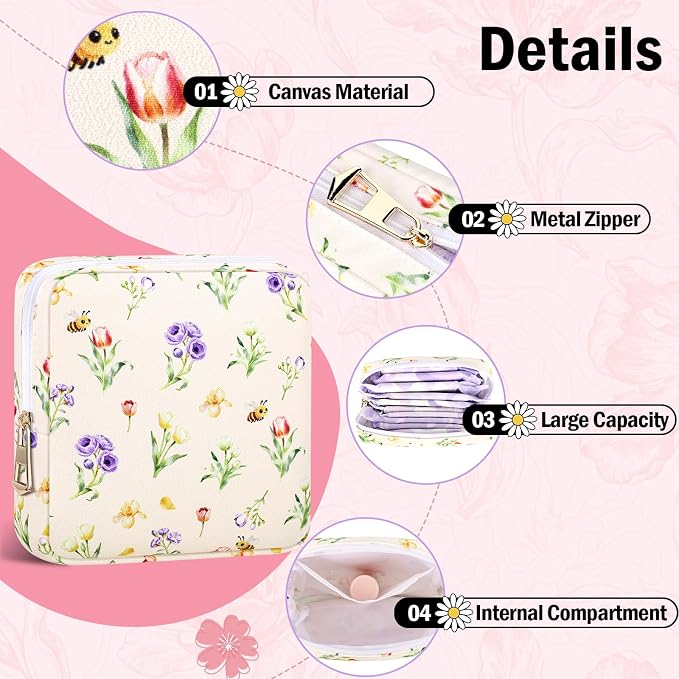 Period Bag Discreet Sanitary Napkin Storage Bags Pad Pouch | Rose Print Deisgn, Portable, Menstrual Cup & Pad Holder, First Period Kit Storage, Feminine Bag for Women