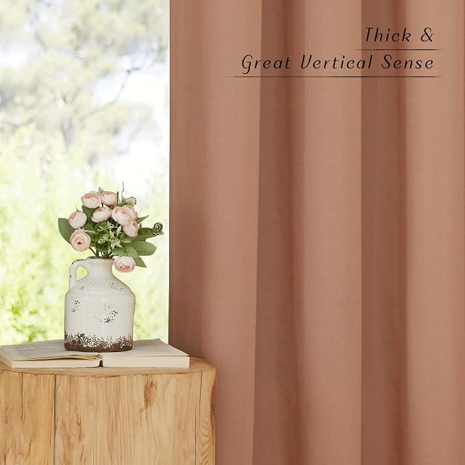 NICETOWN Thick Linen Terracotta Curtains for Window, Grommet Flax Linen Blend Window Drapes Privacy Added with Light Filtering Curtains for Bedroom/Girls Room, 2 Panels, W55 x L63