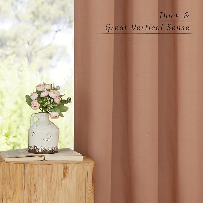 NICETOWN Terracotta Linen Kitchen Curtains 36 inch Length, Decorative Thick Flax Small Window Treatments Privacy Assured with Light Filtering for Bedroom/Bathroom, W55 x L36, 2 Panels