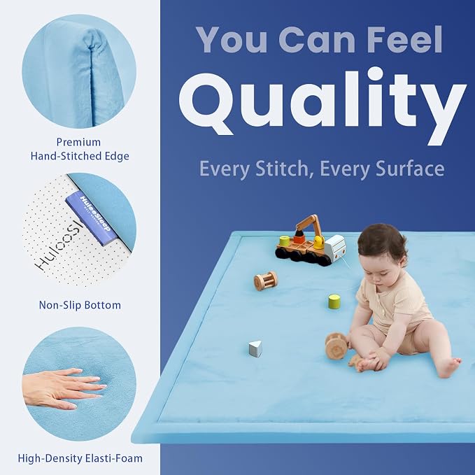 Baby Play Mat for Floor,1.3" Thick Memory foam Tummy Time Mat for Toddlers,Infants,kids,Water-Repellent Soft Nursery Rug,Extra Large Non Slip for Crawling&Yoga,Tatami Style for Living Room(Light Blue)