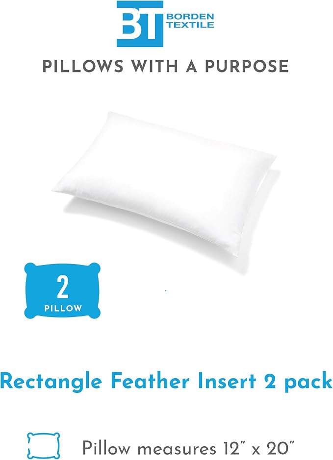 Pillow Inserts - Pack of 2-12" x 20" Rectangular Decorative Throw or Sham for Couch - Bed - Sofa