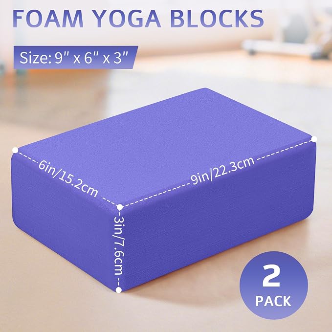 Yoga Blocks 2 Pack, Premium Yoga Brick Foam Blocks to Improve Strength, Flexibility & Balance, Light Weight - Safe and Stable Support for Yoga, Pilates, Meditation & Stretching