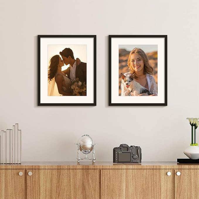 Picrit 13x16 Picture Frame Set of 12, Display 10 x 13 with Mat or 13 x 16 without Mat, Photo Frames for Wall Mounting Display, Black