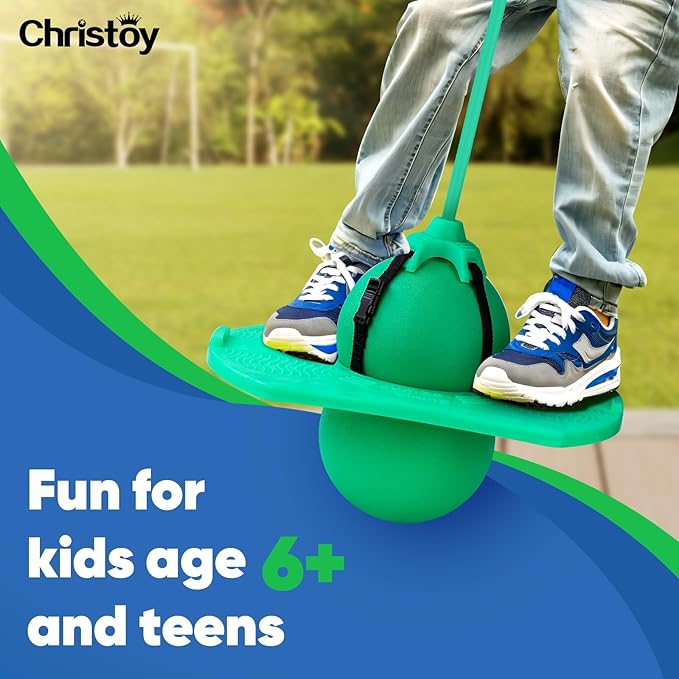Pogo Jumper with Handle and Ball Pump, High Jump Toy Bounce Jump Trick Board Pogo Bouncing Ball Safe and Fun Pogo Stick for Kids Boys Girls and Adults (Green)