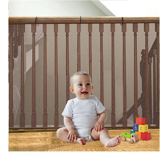 Banister Guard for Baby and Pets - 10ft x 3ft Safety Stairs Rail Net, Balcony Netting Provides Safe Environment for Child, Small Pet, Toy - Brown