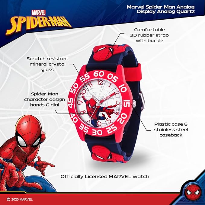 Accutime Kids Marvel Avengers Captain America Spiderman Guardians of The Galaxy Analog Quartz Superhero Time Teacher Watch for Boys, Girls, Toddlers with Hour Minute Markers to Learn How to Read Time