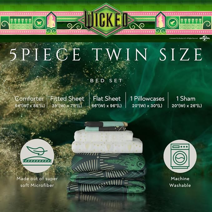 Collectibles Wicked Lux Bedding 5 Piece Super Soft Reversible Comforter and Sheet Set with Sham, Twin, (Officially Licensed Product) By Franco