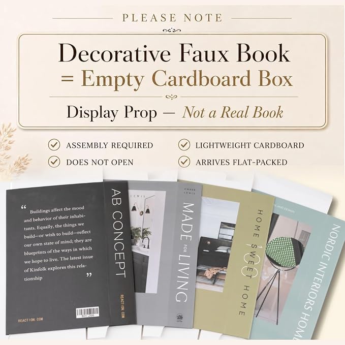 4 Pcs Decorative Books | Faux Olive Coffee Table & Shelf Decor | Earthy Botanical Look for Living Room, Office and Entryway - Not Real, Tool-Free 2-Min Setup
