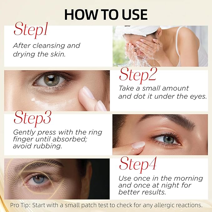 Retinol Eye Cream for Dark Circles, Anti-Aging Eye Cream with Hyaluronic Acid & Caffeine, Reduces Wrinkles, Puffiness & Fine Lines, Day and Night Use, 1.06 fl oz