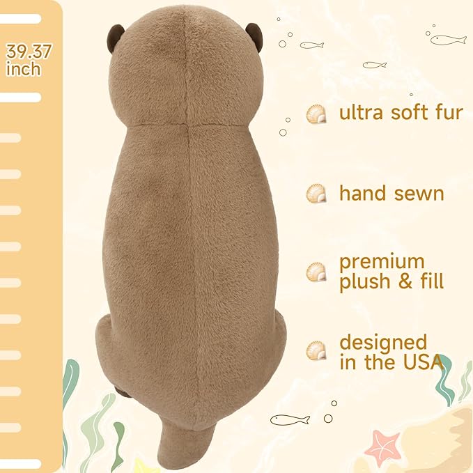 Tezituor 39 inch Giant Otter Stuffed Animal, 3ft Long Otter Plush Body Pillow, Hugging Soft Stuffed Ocean Otter Plush for Sleeping Kids Girlfriend