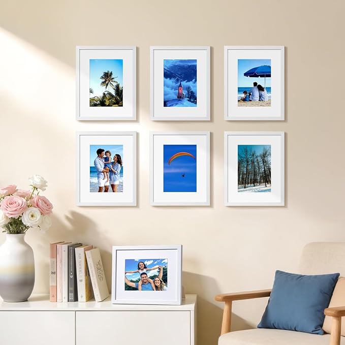 HappyHapi 8x10 Picture Frames Set of 10, Wall or Tabletop Display, White | White 8x10 Frame Display Photos 5x7 with Mat or 8x10 without, Gallery Wall Frame Set for Room & Home Decor